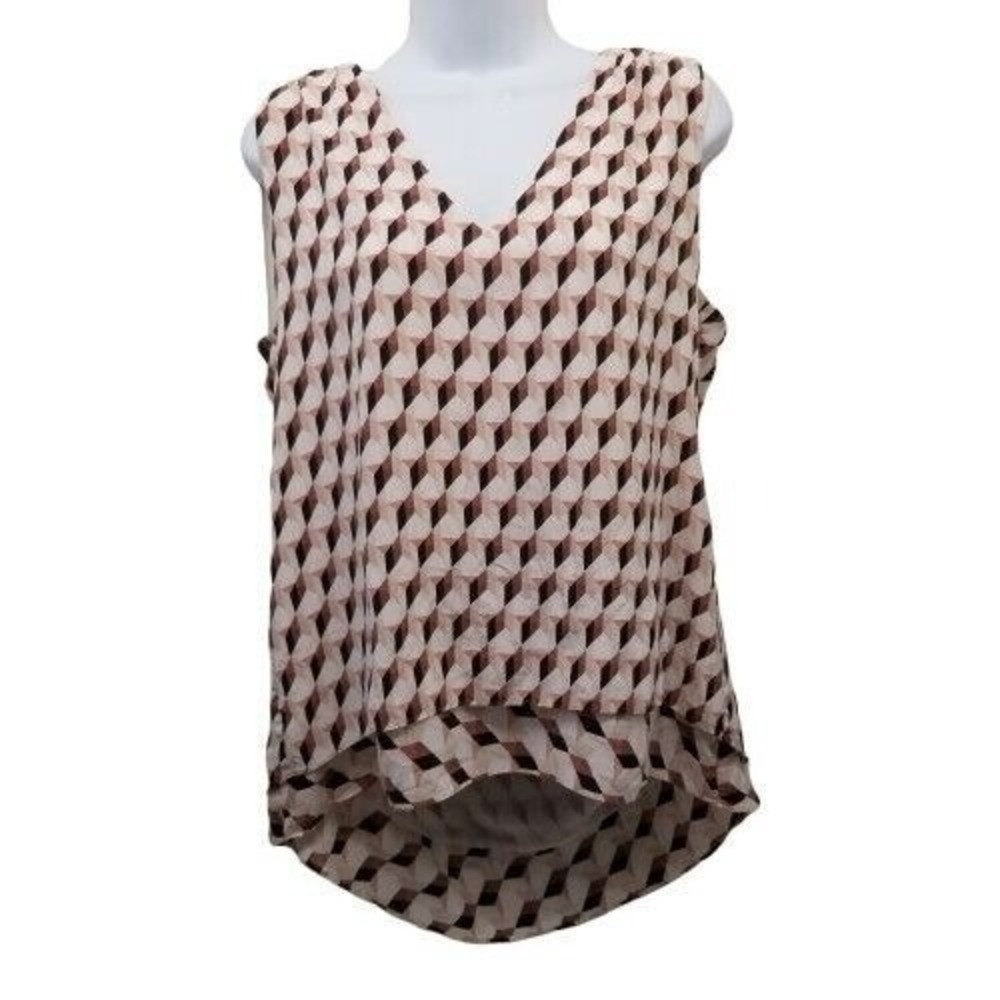 White House Black‎ Market S Silk Shirt Top Lined Hi Low Shell Geometric V Neck